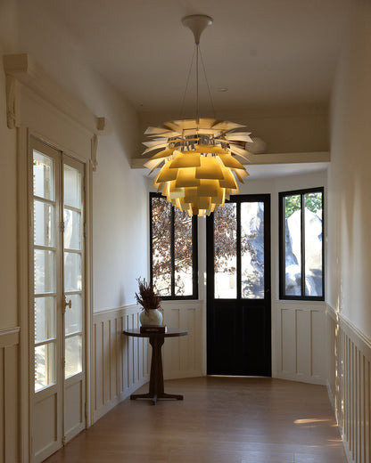Sculptural Metal Shade Hanging Fixture 20 in Adjustable Height Overhead Lighting for Dining Room Kitchen Island Entryway Warm Glow Installat
