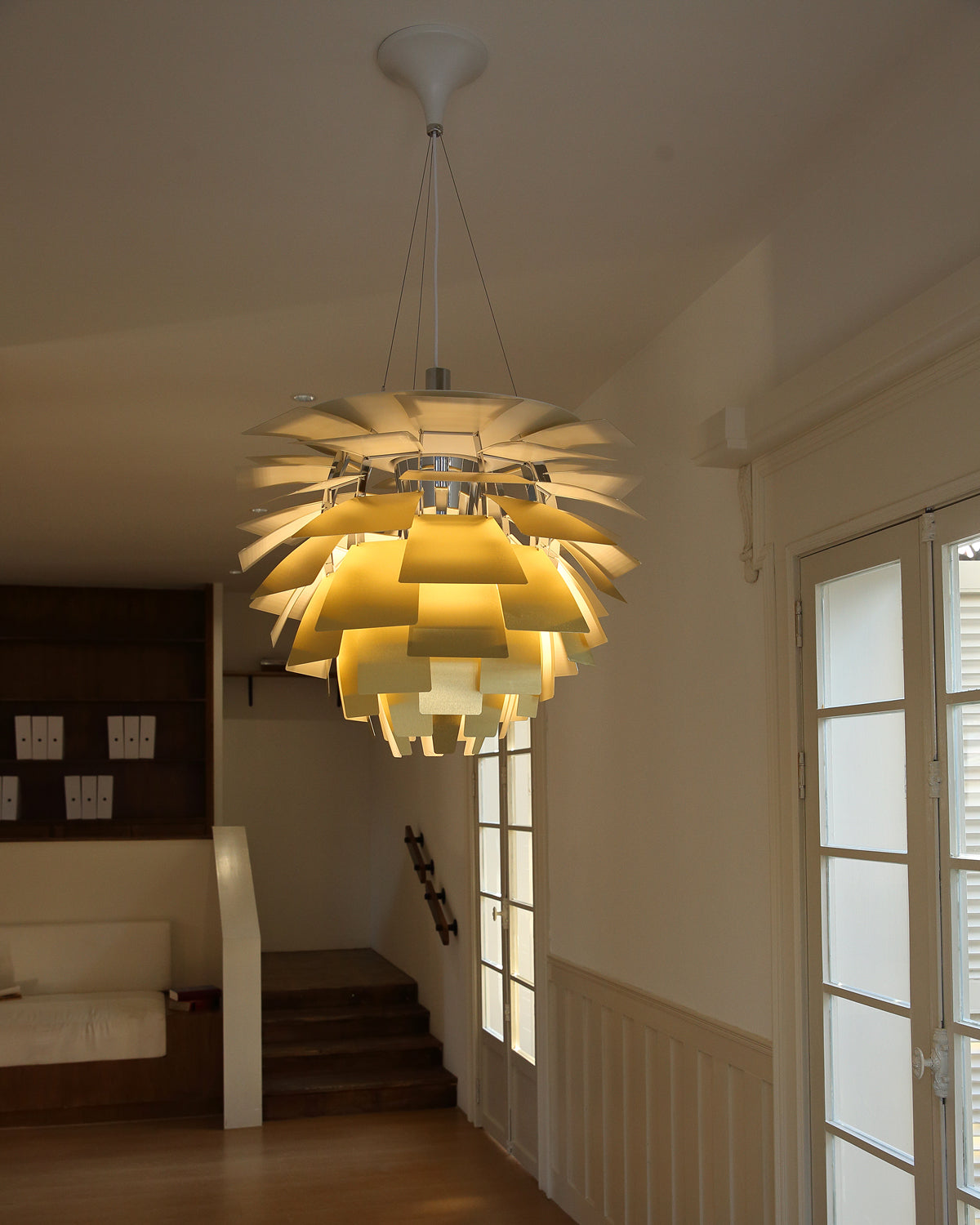 Layered Metal Fixture 19 in Wide Warm White E27 Socket Adjustable Height Kitchen Island Dining Room Cord Suspended Overhead Lighting Texture