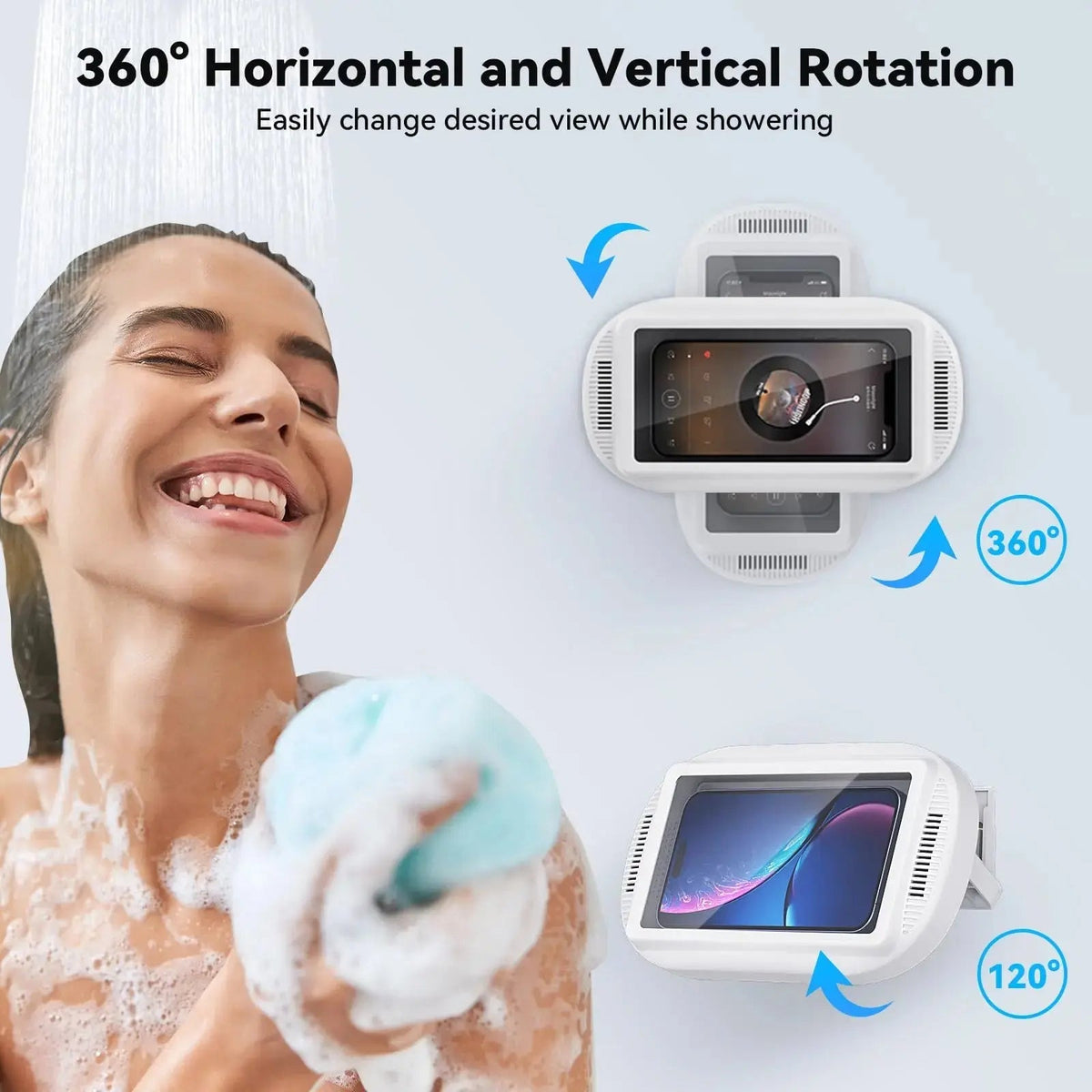 Wall-Mount Rotating Waterproof Phone Case for Shower & Bathroom with Touch Screen Access