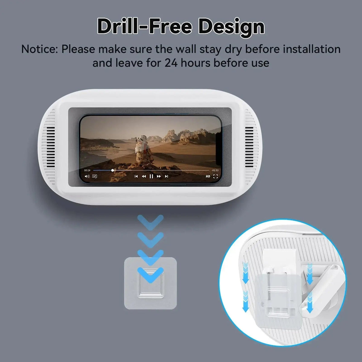 Wall-Mount Rotating Waterproof Phone Case for Shower & Bathroom with Touch Screen Access