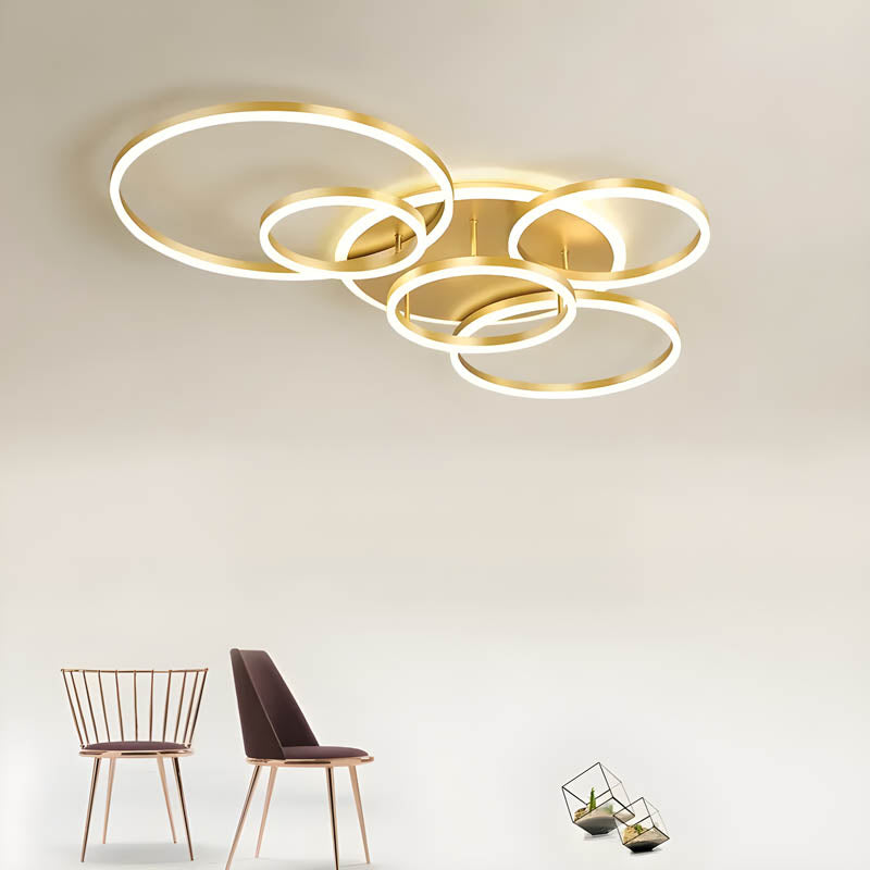 LED Ring Chandelier 45 in Aluminum Fixture Warm White Dimmable for Bedroom Living Room Dining Room Modern Flush Mount Multi-Ring Integrated