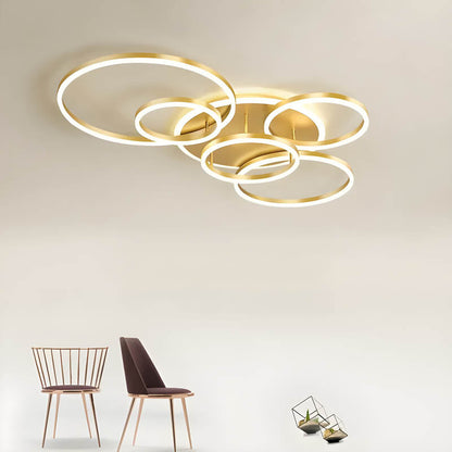 LED Ring Chandelier 45 in Aluminum Fixture Warm White Dimmable for Bedroom Living Room Dining Room Modern Flush Mount Multi-Ring Integrated