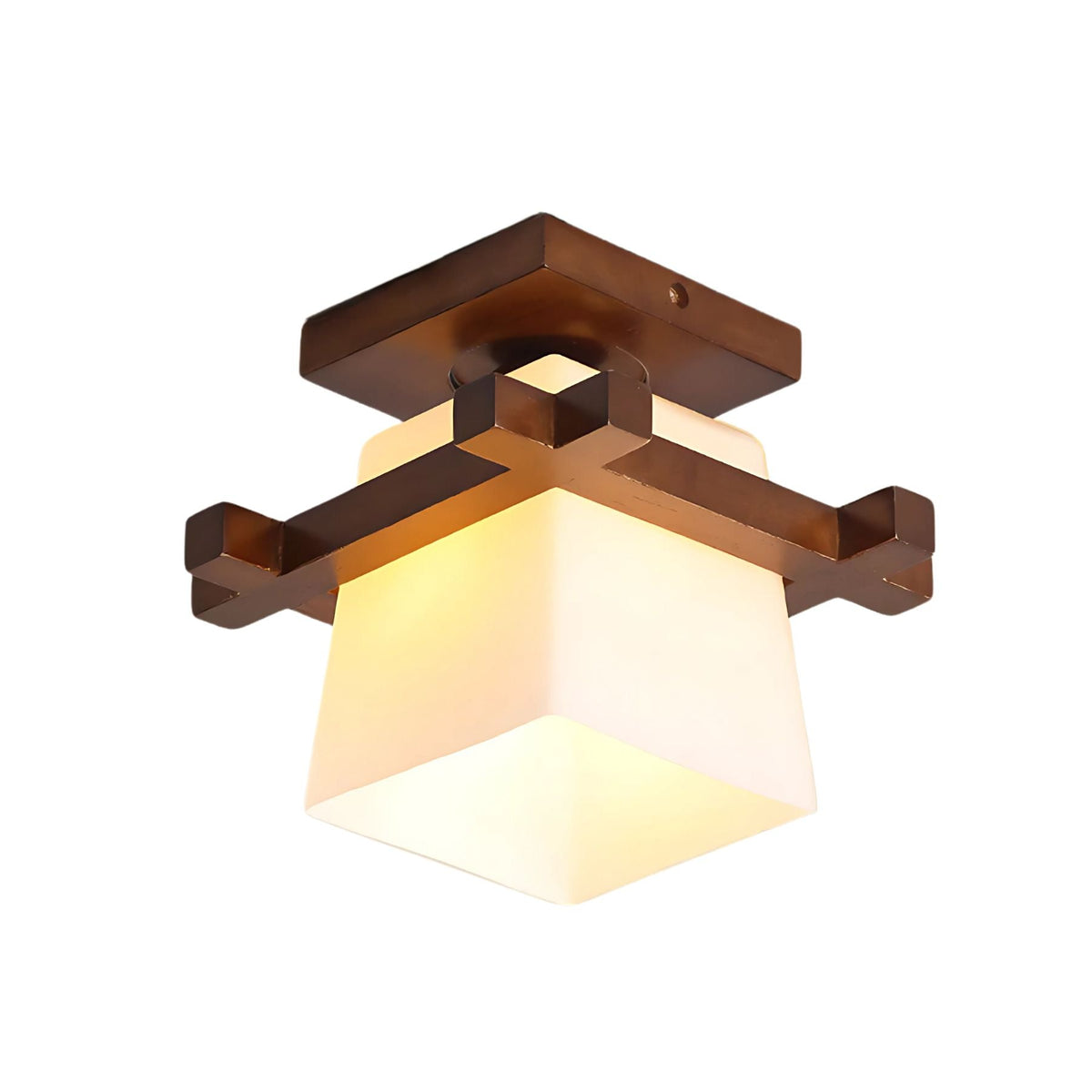 Square Flush Mount Overhead Light Fixture E27 Socket 7.9 Inch White Wood Accent for Bedroom Hallway Living Room Minimalist Scandinavian Mode