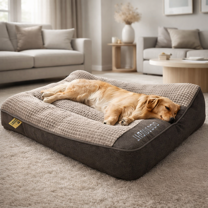 Supportive Pet Lounger for Large Dogs - Plush Velvet Bolster Bed with Removable Cover, Gray, 47 inch - Machine Washable Cushion for Medium t