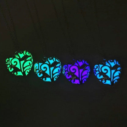 Luminous Heart Pendant Necklace – Glow-in-the-Dark Jewelry for Women – Adjustable 16-18 in Chain – Hypoallergenic Stainless Steel – Gift