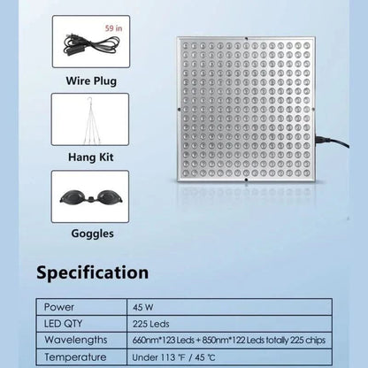 LUMIRED – Red Light Therapy Panel 225 LED Skin Rejuvenation Lamp