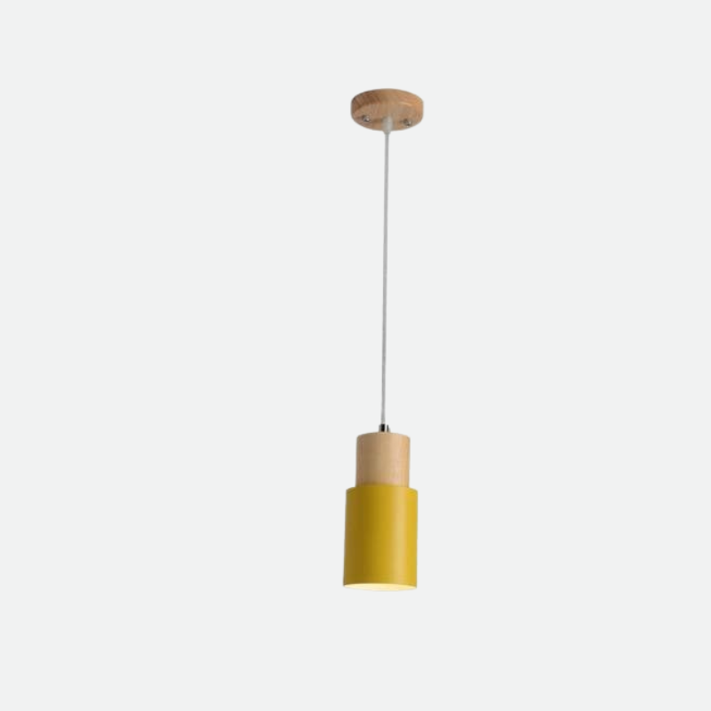 Mini Cylinder Drop Ceiling Light E27 Socket Wood & Iron Shade Adjustable Cord for Kitchen Island Dining Table Bedroom Scandinavian Style Han