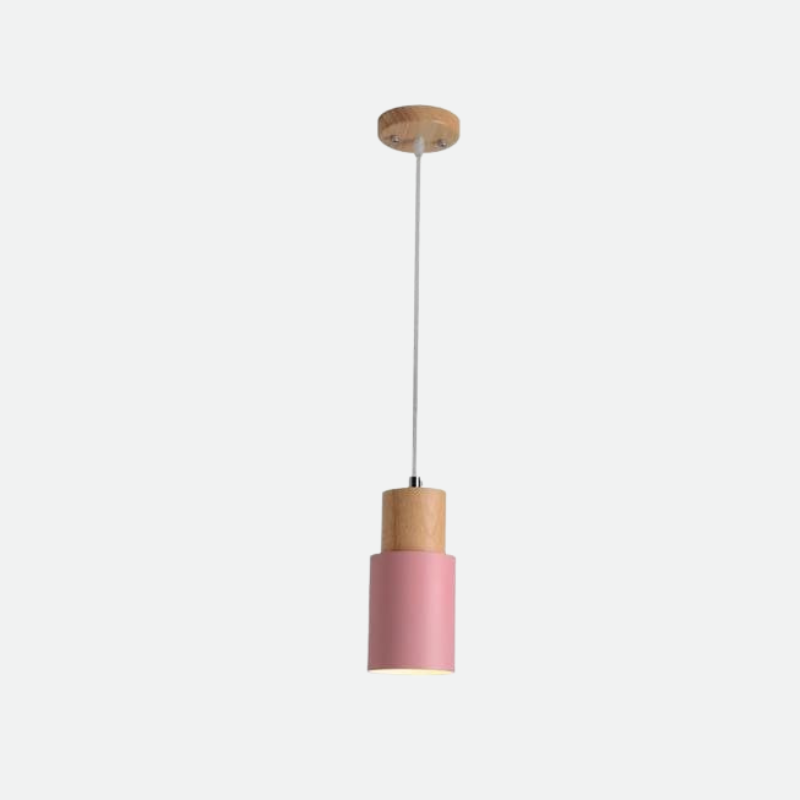Mini Cylinder Drop Ceiling Light E27 Socket Wood & Iron Shade Adjustable Cord for Kitchen Island Dining Table Bedroom Scandinavian Style Han