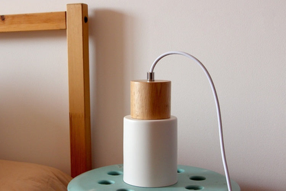Mini Cylinder Drop Ceiling Light E27 Socket Wood & Iron Shade Adjustable Cord for Kitchen Island Dining Table Bedroom Scandinavian Style Han