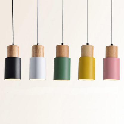 Mini Cylinder Drop Ceiling Light E27 Socket Wood & Iron Shade Adjustable Cord for Kitchen Island Dining Table Bedroom Scandinavian Style Han