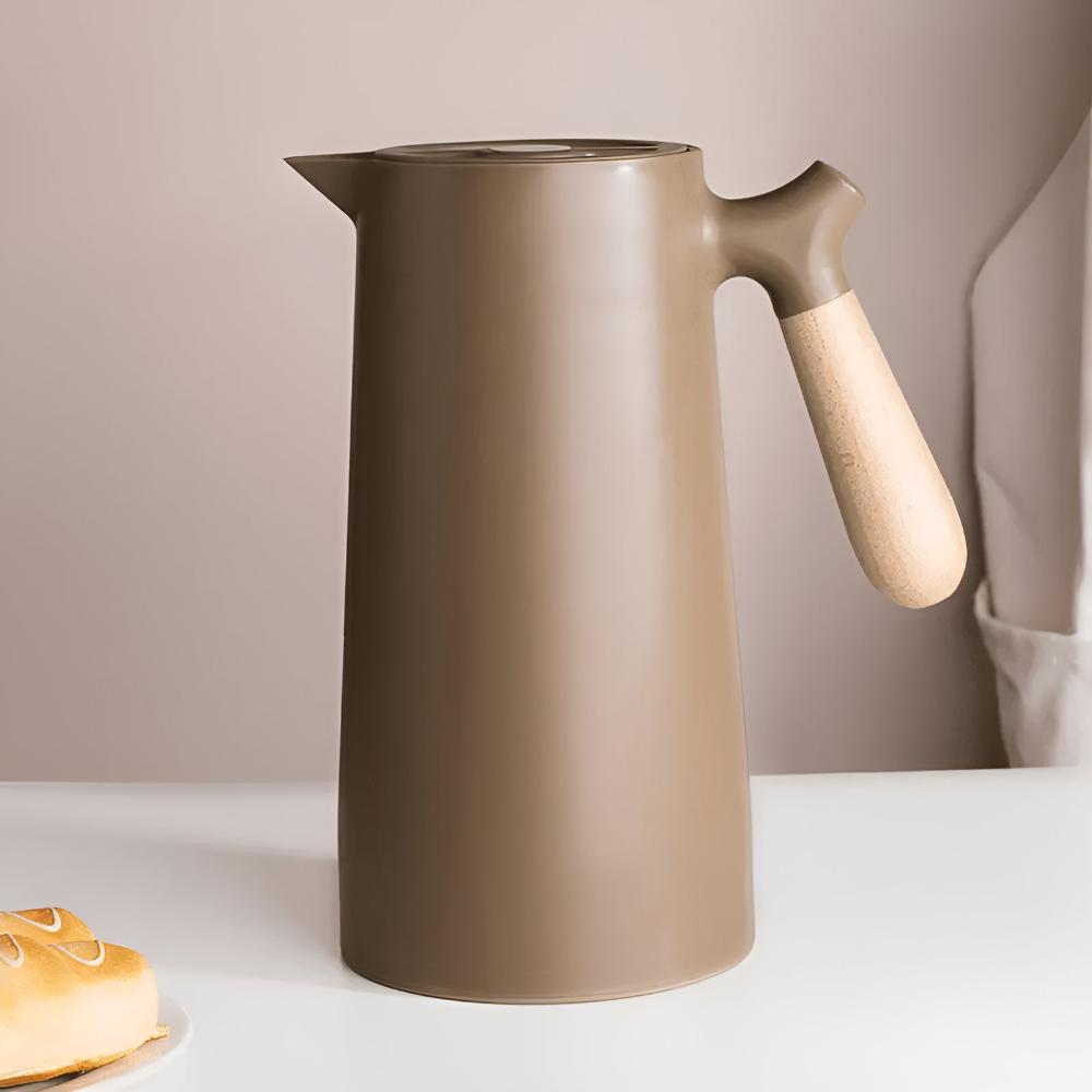 Insulated Thermal Carafe | Double Wall Beverage Server with Wood Handle | 1L Capacity for Hot and Cold Drinks