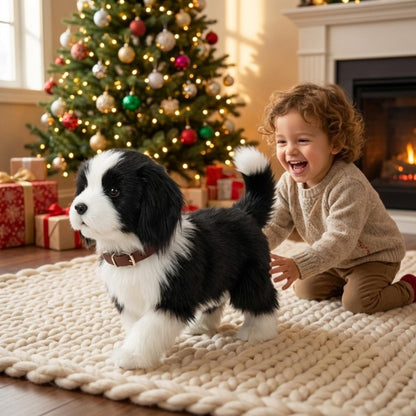 Interactive Robot Dog, Realistic Robotic Puppy with Walking and Barking, Plush Toy Dog for Kids
