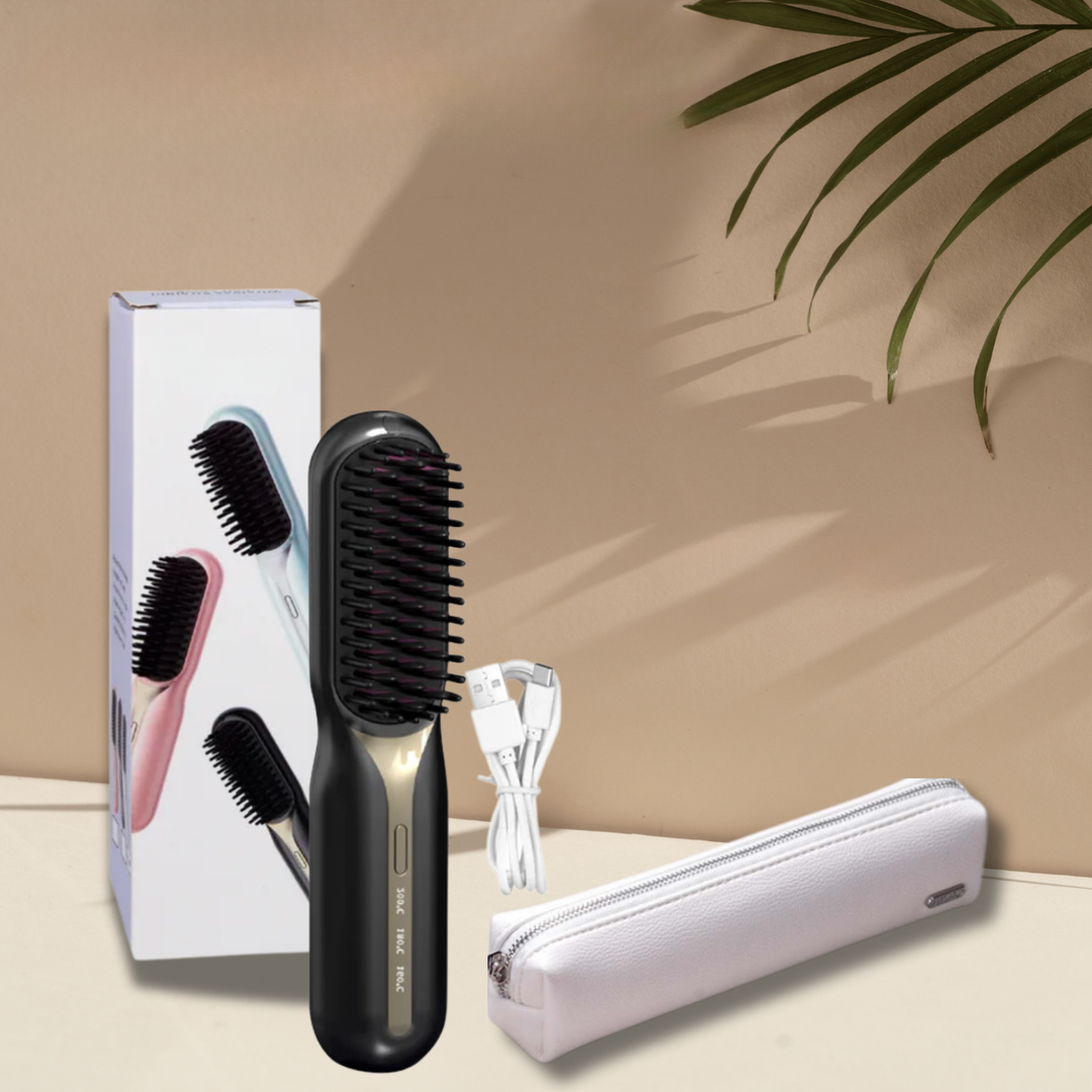Cordless Hair Styling Brush for Straightening & Curling — Rechargeable Heat Tool for All Hair Types, Travel-Size Ceramic Smoothing Iron