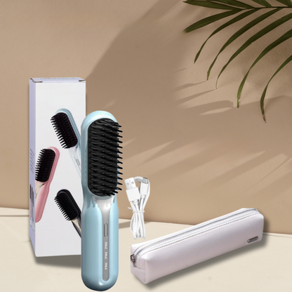 Cordless Hair Styling Brush for Straightening & Curling — Rechargeable Heat Tool for All Hair Types, Travel-Size Ceramic Smoothing Iron