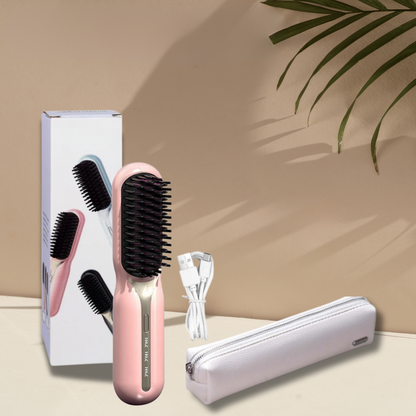 Cordless Hair Styling Brush for Straightening & Curling — Rechargeable Heat Tool for All Hair Types, Travel-Size Ceramic Smoothing Iron