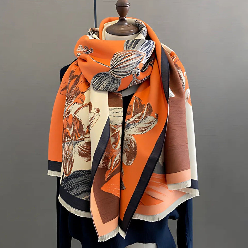 Iris Floral Scarf - Soft Thick Microfiber, Elegant Design for Women