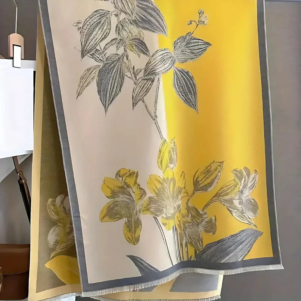 Iris Floral Scarf - Soft Thick Microfiber, Elegant Design for Women