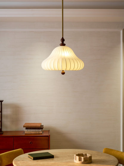 Adjustable Hanging Lamp with Layered Petal Shade Wood Metal Mixed Material 20 Inch Diameter for Dining Living Bedroom