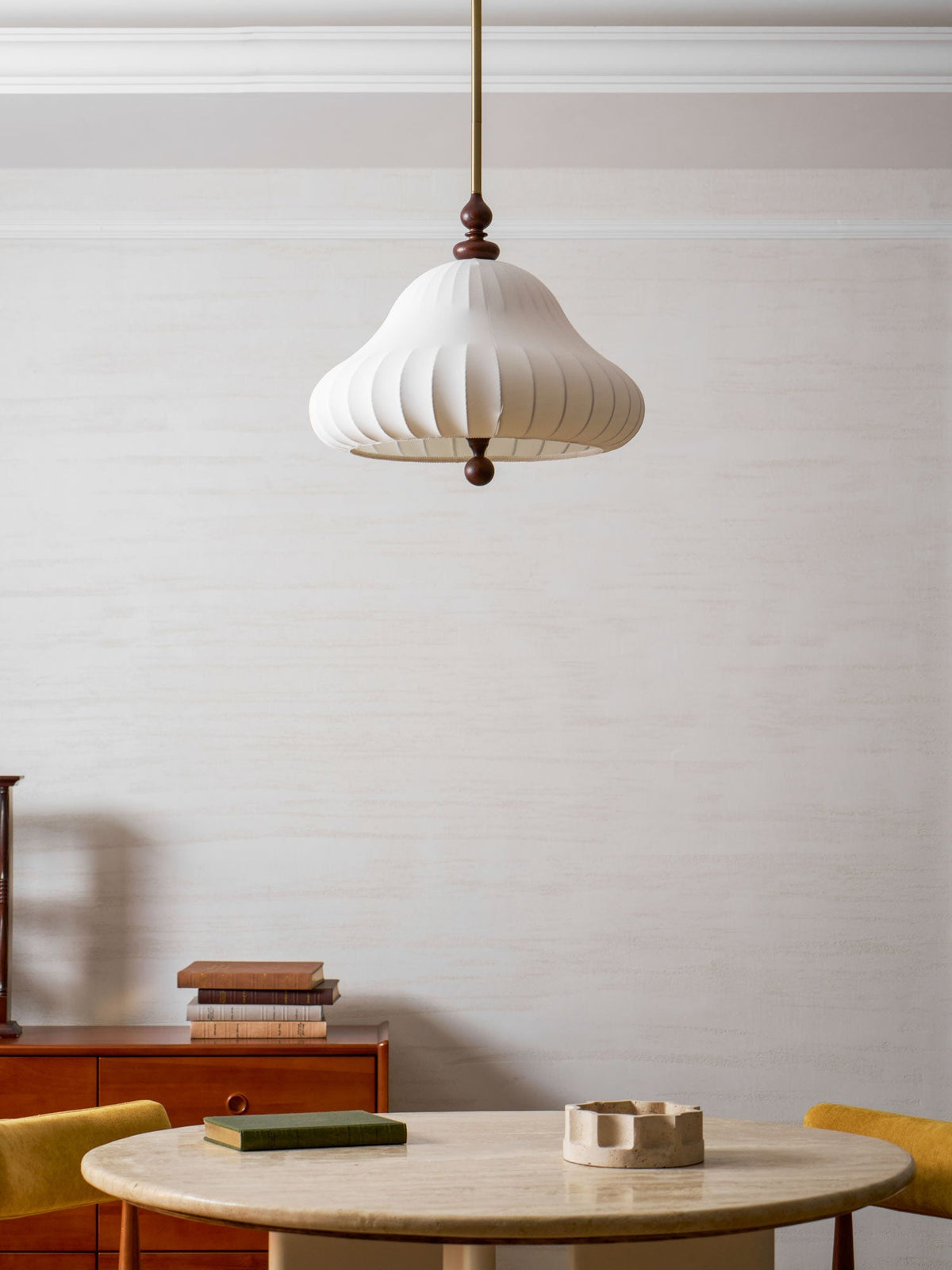 Adjustable Hanging Lamp with Layered Petal Shade Wood Metal Mixed Material 20 Inch Diameter for Dining Living Bedroom