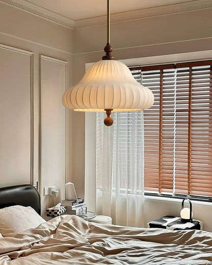 Adjustable Hanging Lamp with Layered Petal Shade Wood Metal Mixed Material 20 Inch Diameter for Dining Living Bedroom