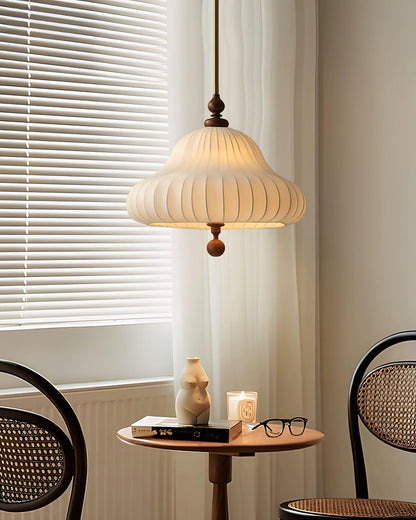 Adjustable Hanging Lamp with Layered Petal Shade Wood Metal Mixed Material 20 Inch Diameter for Dining Living Bedroom