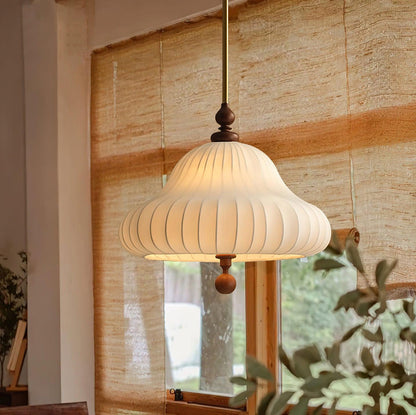Adjustable Hanging Lamp with Layered Petal Shade Wood Metal Mixed Material 20 Inch Diameter for Dining Living Bedroom