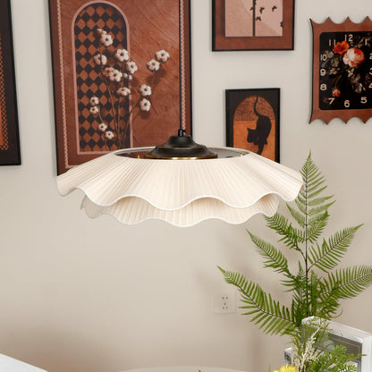 Adjustable Hanging Fixture with Metal & Cloth Shade for Overhead Illumination in Dining Spaces