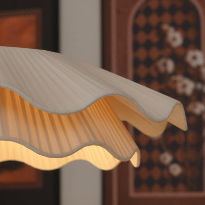 Adjustable Hanging Fixture with Metal & Cloth Shade for Overhead Illumination in Dining Spaces