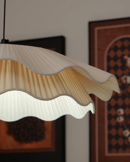 Adjustable Hanging Fixture with Metal & Cloth Shade for Overhead Illumination in Dining Spaces