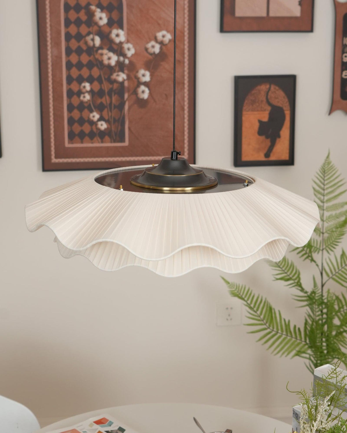 Adjustable Hanging Fixture with Metal & Cloth Shade for Overhead Illumination in Dining Spaces