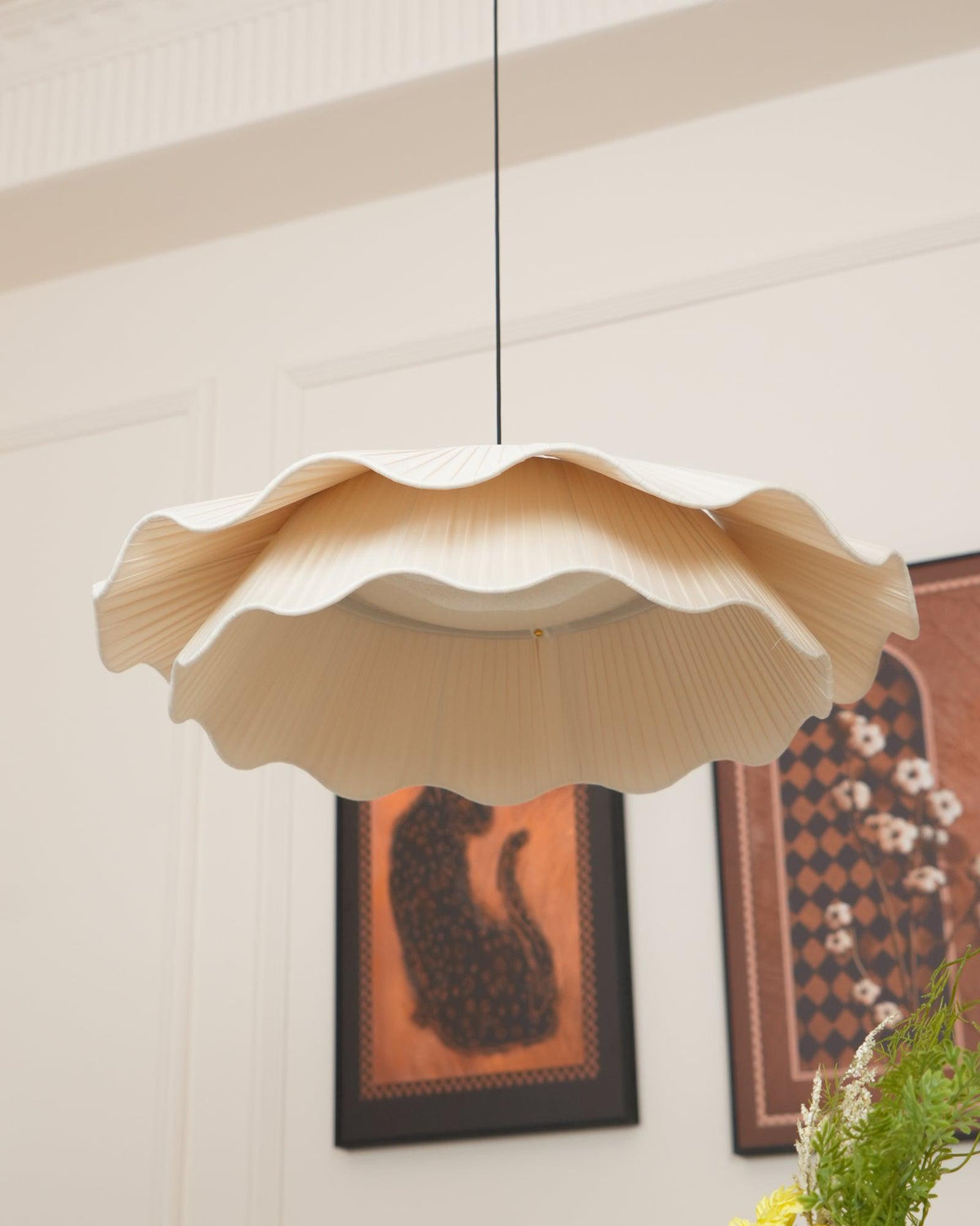 Adjustable Hanging Fixture with Metal & Cloth Shade for Overhead Illumination in Dining Spaces