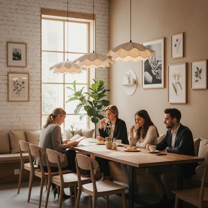 Adjustable Hanging Fixture with Metal & Cloth Shade for Overhead Illumination in Dining Spaces