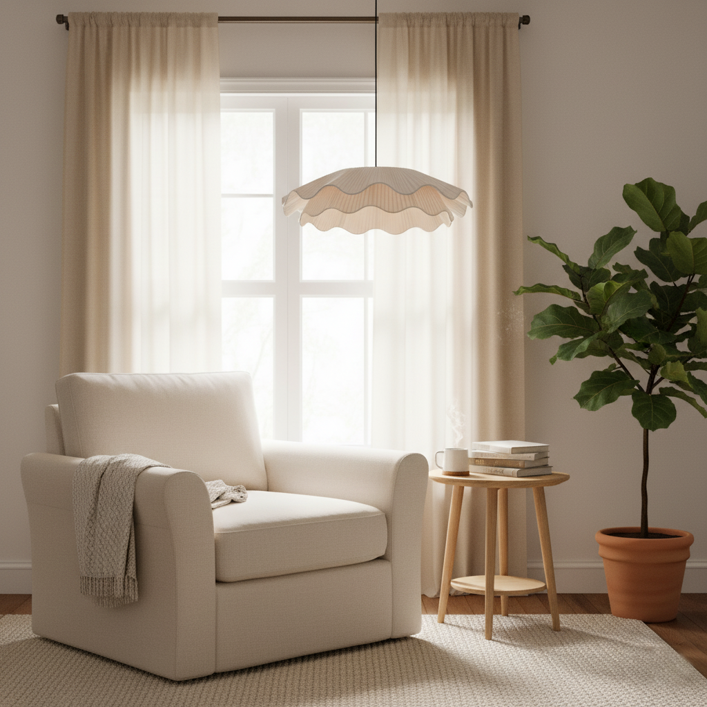 Adjustable Hanging Fixture with Metal & Cloth Shade for Overhead Illumination in Dining Spaces