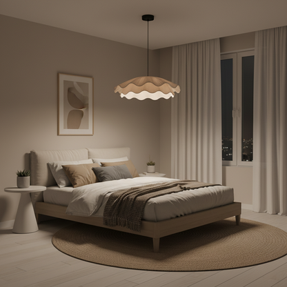 Adjustable Hanging Fixture with Metal & Cloth Shade for Overhead Illumination in Dining Spaces