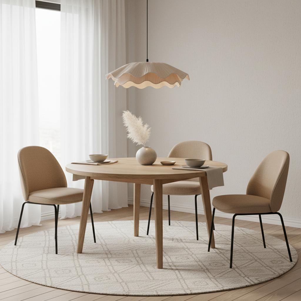 Adjustable Hanging Fixture with Metal & Cloth Shade for Overhead Illumination in Dining Spaces