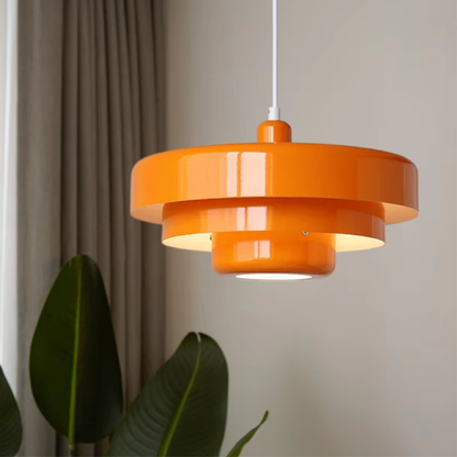 Layered Metal Ceiling Fixture 14-Inch Diameter Adjustable Cord Iron Shade for Kitchen Island Dining Table Home Office Retro Geometric Overhe