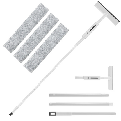 Extendable Window Squeegee with Spray Bottle and Microfiber Pads – Telescoping All-in-One Glass Cleaner for Streak-Free Windows, Mirrors &