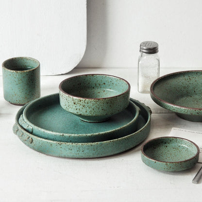 Jade Stoneware Ceramic Dinnerware Set – Vintage Glazed Porcelain with Unique Shapes