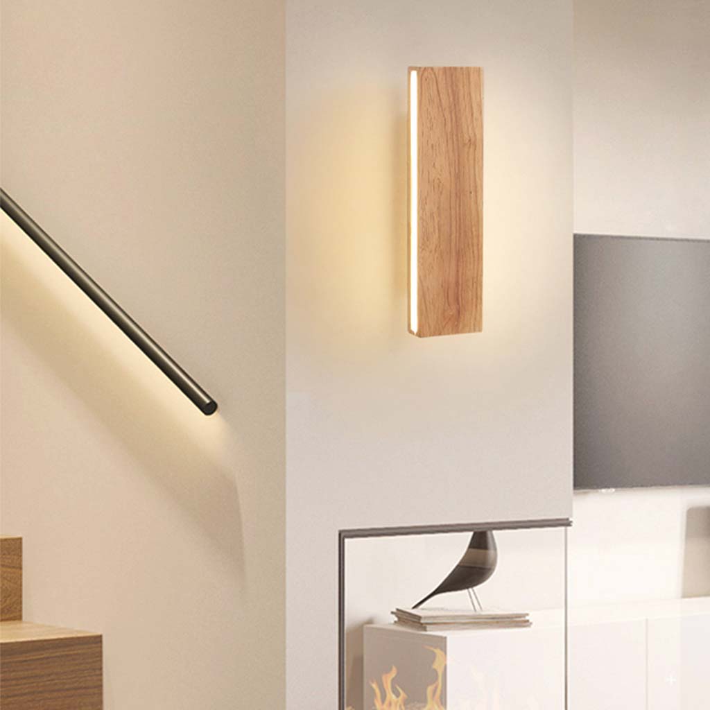 Adjustable LED Wood Wall Light Fixture Rotating Head 8-20 Inch Hallway Bedroom Staircase Sconce Minimalist Nordic Style Warm Neutral White L