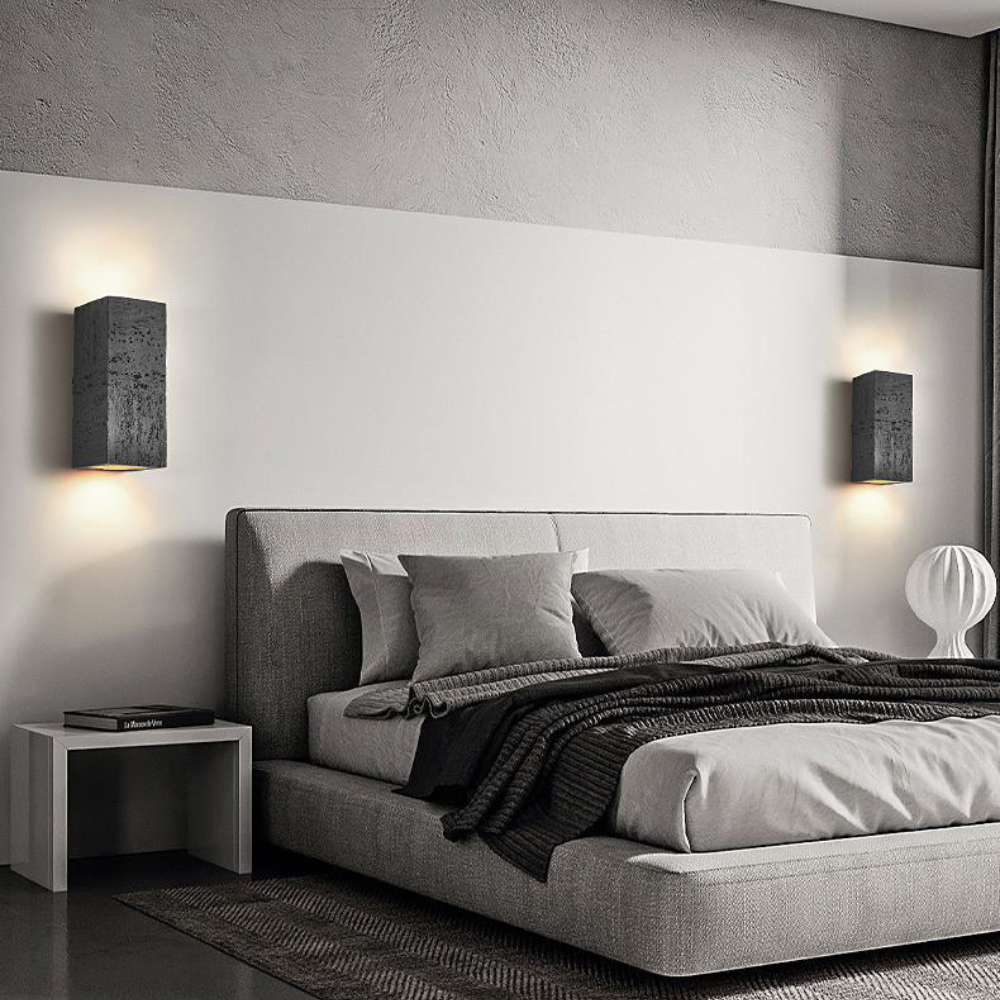 Rectangular Cement Sconce with Bidirectional Glow for Bedrooms, Hallways & Living Areas | Minimalist Stone-Effect Fixture