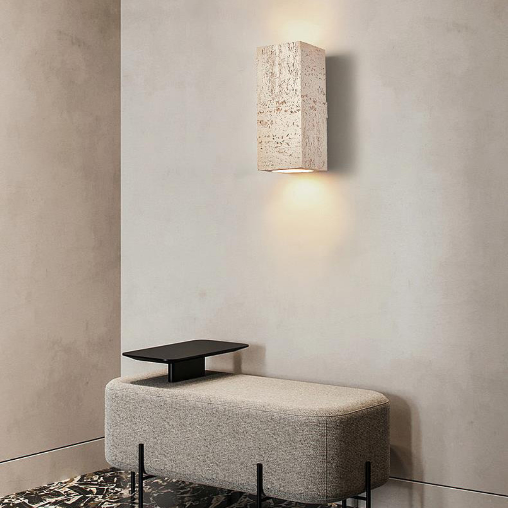 Rectangular Cement Sconce with Bidirectional Glow for Bedrooms, Hallways & Living Areas | Minimalist Stone-Effect Fixture