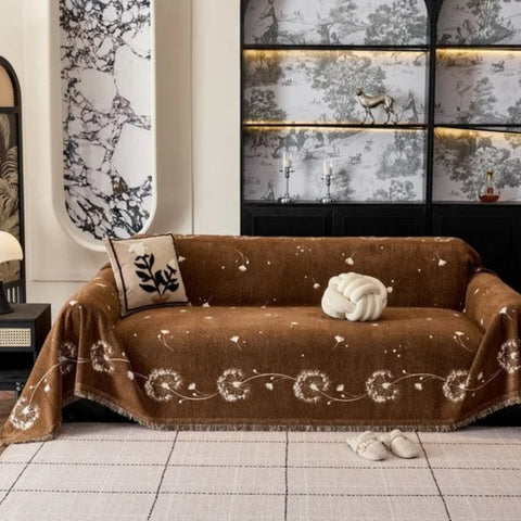 Jasmine Sofa Cover - Soft Microfiber, Japandi Dandelion Print