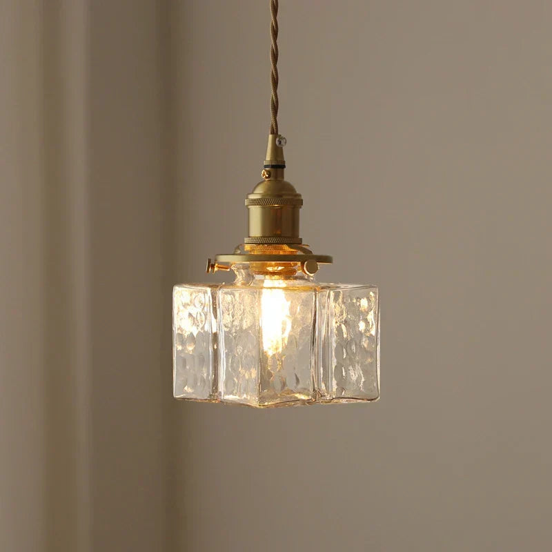 Hanging Fixture with Clear Textured Glass Globe & Brass Socket – 10 in Shade for Dining Table or Kitchen – Warm Ambient Overhead Lighting