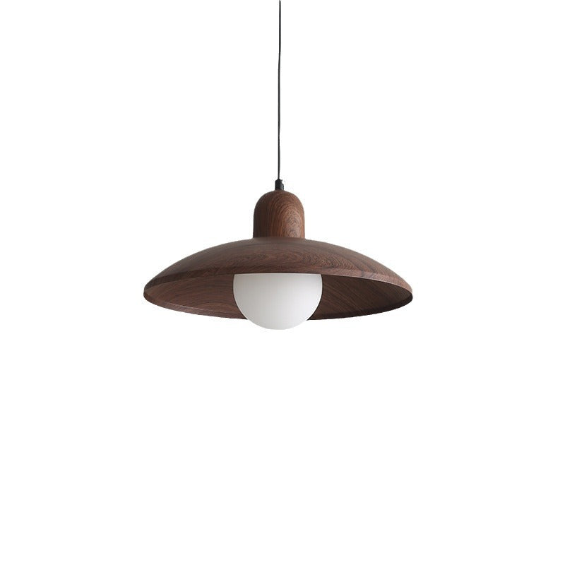 Wood Dome Ceiling Pendant 12 in Walnut Hanging Light for Kitchen Island Dining Table Minimalist Adjustable Cord E27 Socket 110V