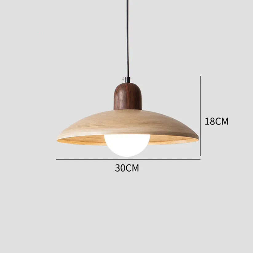 Wood Dome Ceiling Pendant 12 in Walnut Hanging Light for Kitchen Island Dining Table Minimalist Adjustable Cord E27 Socket 110V