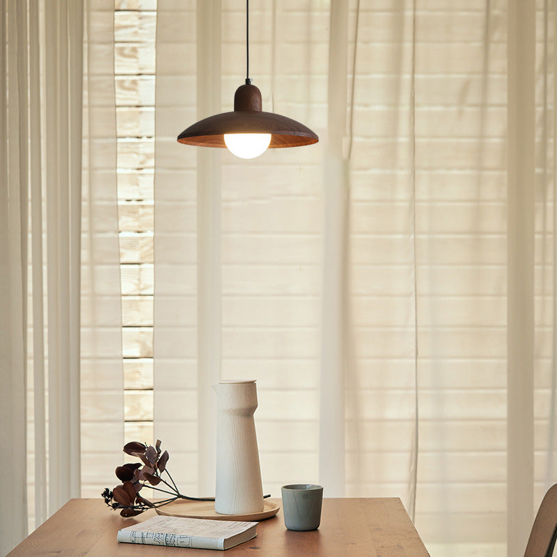 Wood Dome Ceiling Pendant 12 in Walnut Hanging Light for Kitchen Island Dining Table Minimalist Adjustable Cord E27 Socket 110V