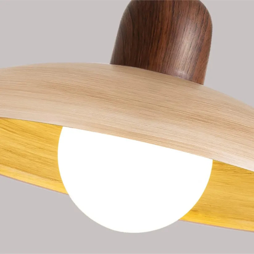 Wood Dome Ceiling Pendant 12 in Walnut Hanging Light for Kitchen Island Dining Table Minimalist Adjustable Cord E27 Socket 110V