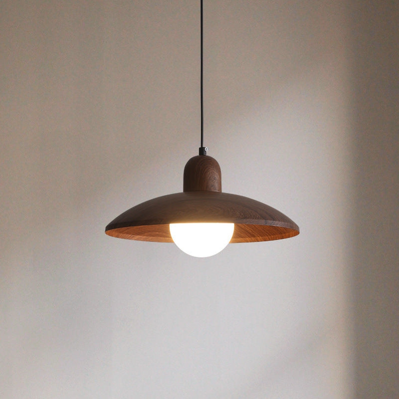 Wood Dome Ceiling Pendant 12 in Walnut Hanging Light for Kitchen Island Dining Table Minimalist Adjustable Cord E27 Socket 110V