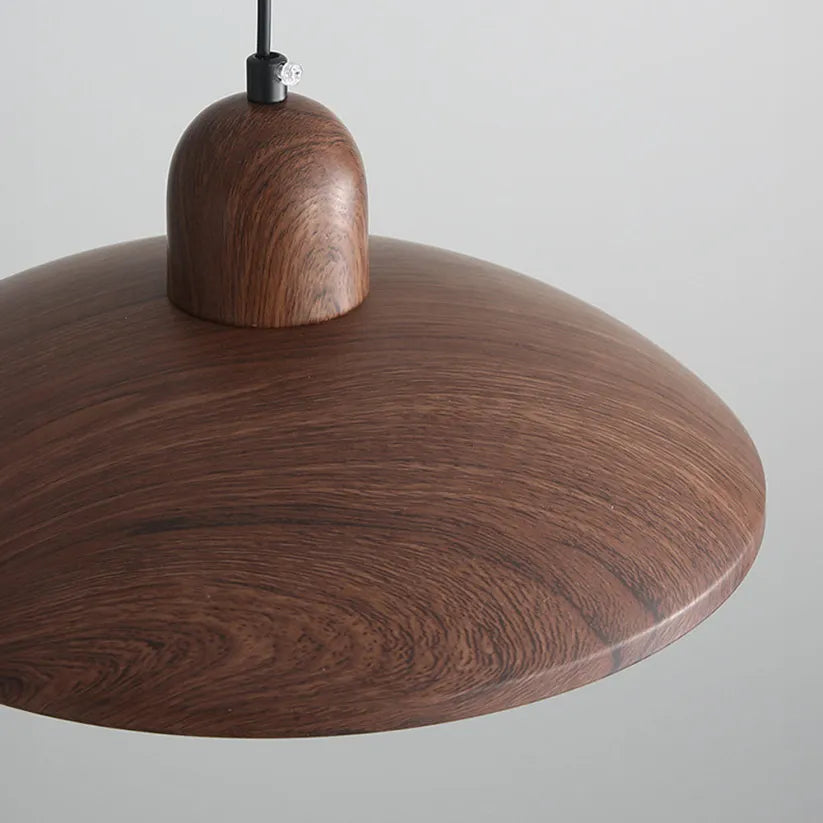 Wood Dome Ceiling Pendant 12 in Walnut Hanging Light for Kitchen Island Dining Table Minimalist Adjustable Cord E27 Socket 110V