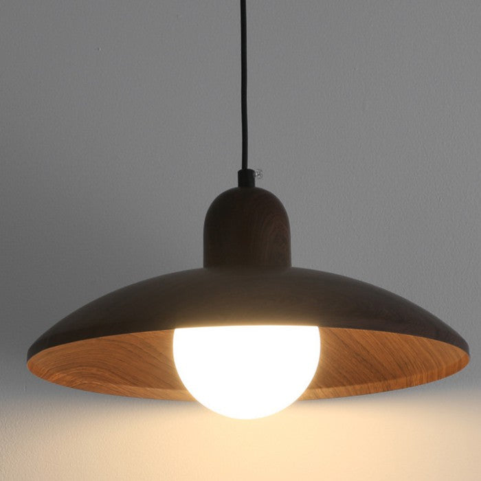 Wood Dome Ceiling Pendant 12 in Walnut Hanging Light for Kitchen Island Dining Table Minimalist Adjustable Cord E27 Socket 110V